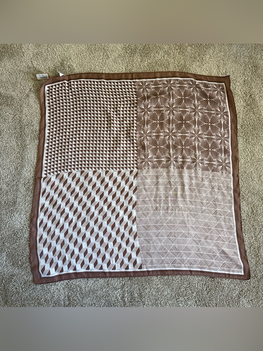 Brown Geometric Print Silk-Feel Scarf - Womens Wrap
